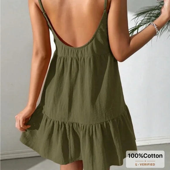 SHEIN Olive Green Tiered Mini Dress - Picture 2 of 3